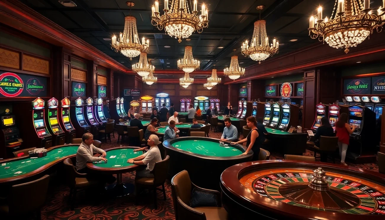 Experience thrilling gameplay at https://88aavega.com/ with vibrant casino tables, lively players, and colorful slot machines.
