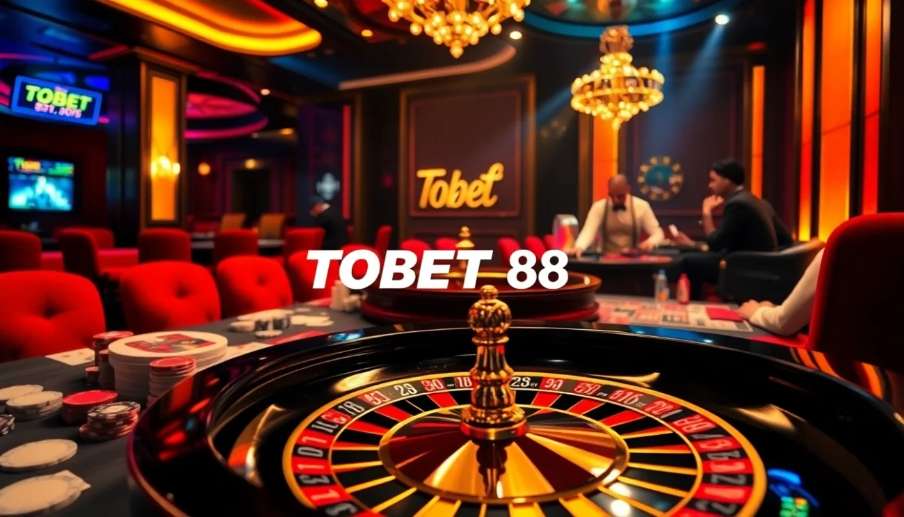 Experience the thrill of winning at TOBET 88 with casino games featuring cards, chips, and roulette.