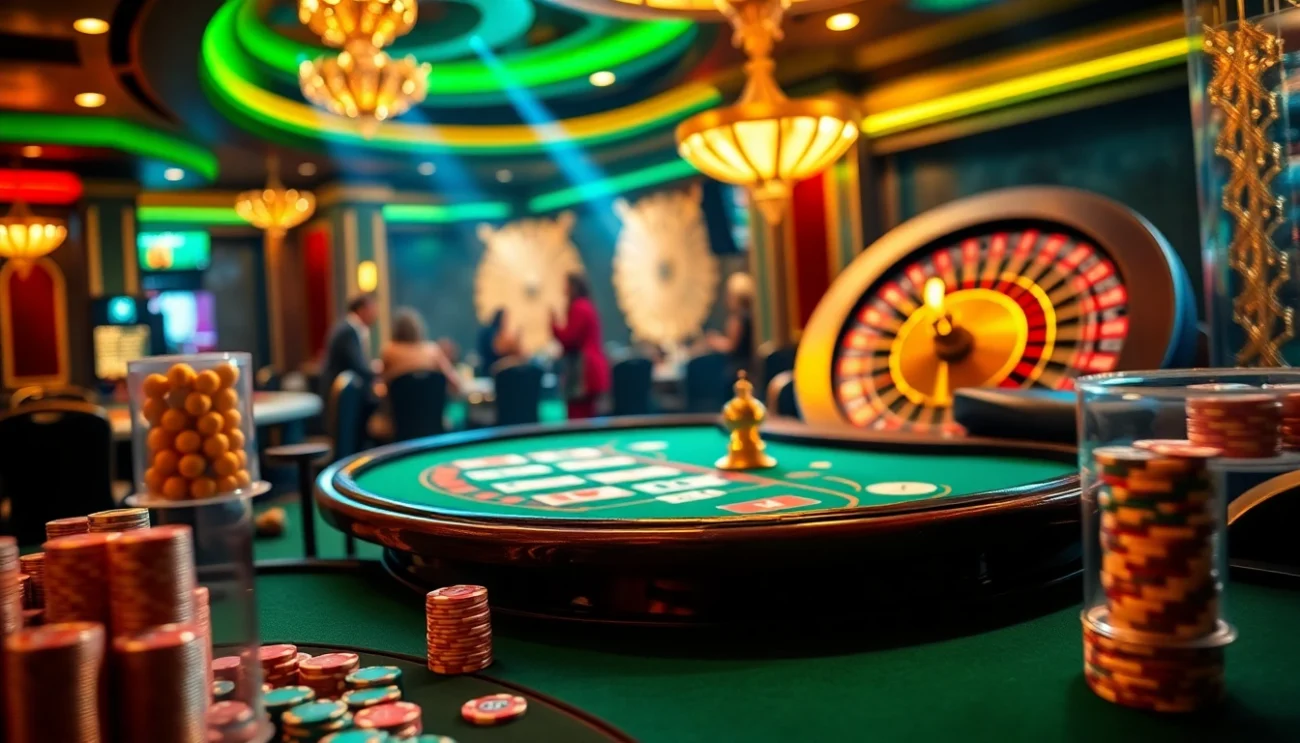 Experience giải mã nhà cái as players engage at a poker table in a luxurious casino setting, showcasing high-stakes excitement.