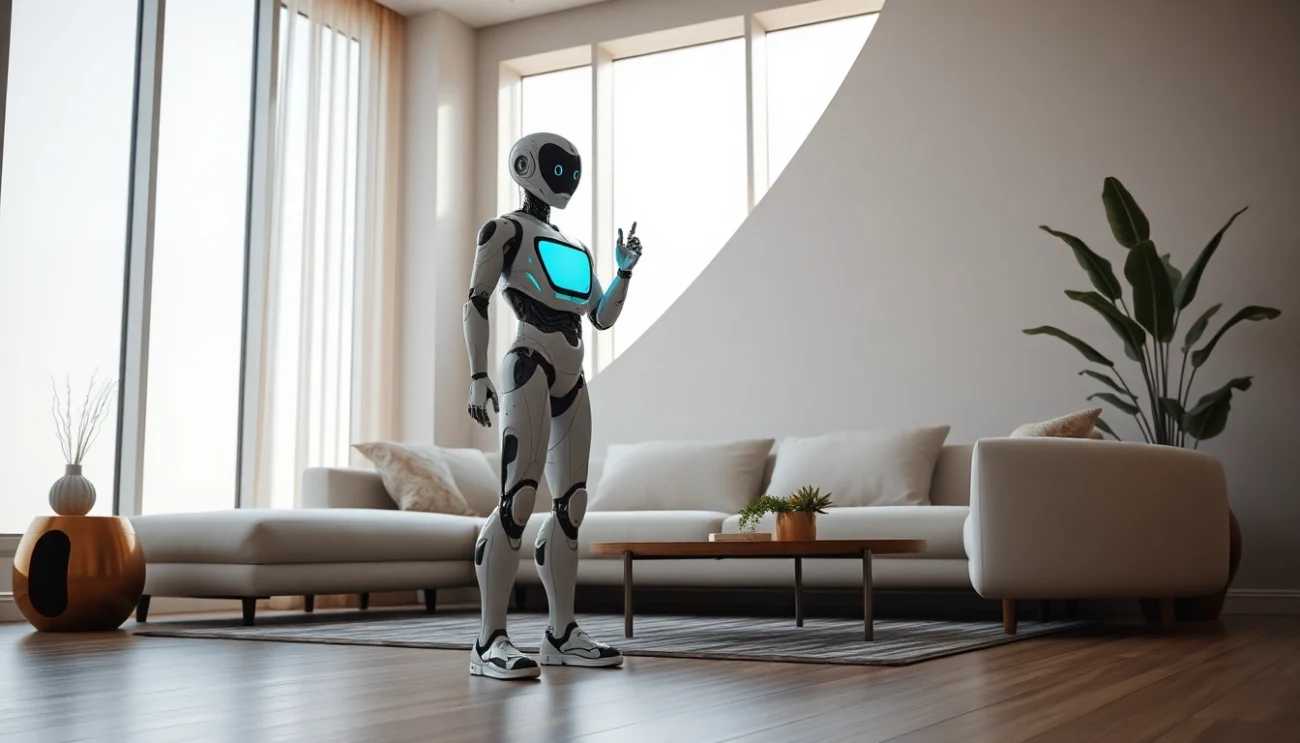 Dynamic AI sex bot designed for companionship in a futuristic atmosphere with sleek designs.